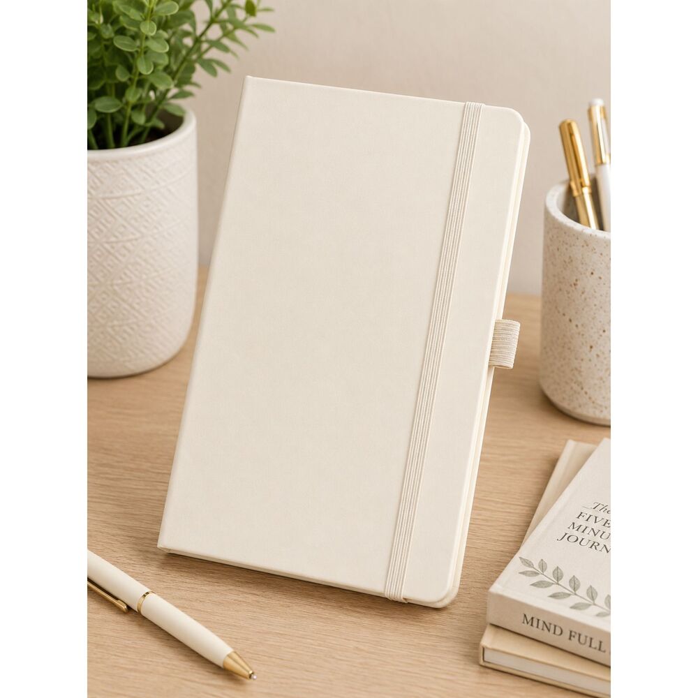 New Ivory Cream Faux Leather Journal Notebook Elastic Closure Pen Loop Sealed